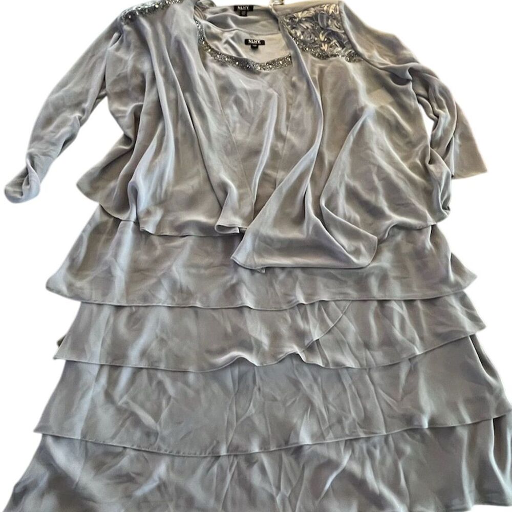 S.L. Fashions Women's Plus Size 22 W Silver 2-Piece Dress Set Formal